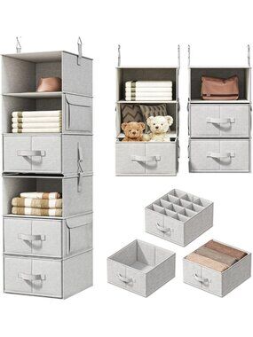 6-Shelf Hanging Closet Organizer with 3 Drawers, Space-Saving Storage Solution